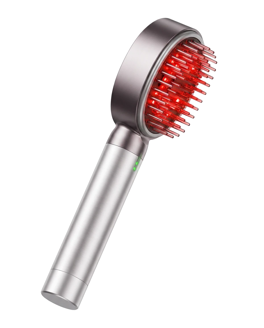 OLYX massager with its red lights illuminated